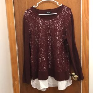 Maroon lace front blouse
